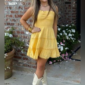 Yellow Strapless Tiered Dress
